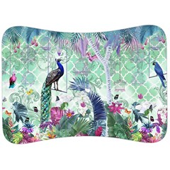 Peacock Parrot Bird Pattern Exotic Summer Green Flower Jungle Paradise Velour Seat Head Rest Cushion by Cemarart