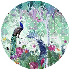 Peacock Parrot Bird Pattern Exotic Summer Green Flower Jungle Paradise Wooden Puzzle Round by Cemarart