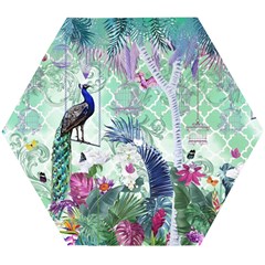 Peacock Parrot Bird Pattern Exotic Summer Green Flower Jungle Paradise Wooden Puzzle Hexagon by Cemarart