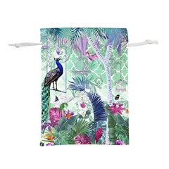 Peacock Parrot Bird Pattern Exotic Summer Green Flower Jungle Paradise Lightweight Drawstring Pouch (l) by Cemarart