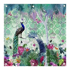 Peacock Parrot Bird Pattern Exotic Summer Green Flower Jungle Paradise Banner And Sign 3  X 3  by Cemarart