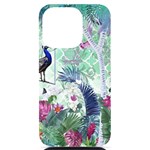 Peacock Parrot Bird Pattern Exotic Summer Green Flower Jungle Paradise iPhone 14 Pro Black UV Print Case Front