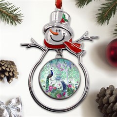 Peacock Parrot Bird Pattern Exotic Summer Green Flower Jungle Paradise Metal Snowman Ornament