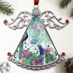 Peacock Parrot Bird Pattern Exotic Summer Green Flower Jungle Paradise Metal Angel With Crystal Ornament by Cemarart