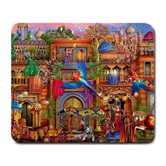 Arabian Street Art Colorful Peacock Tiger Man Parrot Horse Dancer Fantasy Large Mousepad by Cemarart