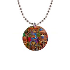 Arabian Street Art Colorful Peacock Tiger Man Parrot Horse Dancer Fantasy 1  Button Necklace