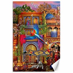 Arabian Street Art Colorful Peacock Tiger Man Parrot Horse Dancer Fantasy Canvas 24  X 36  by Cemarart