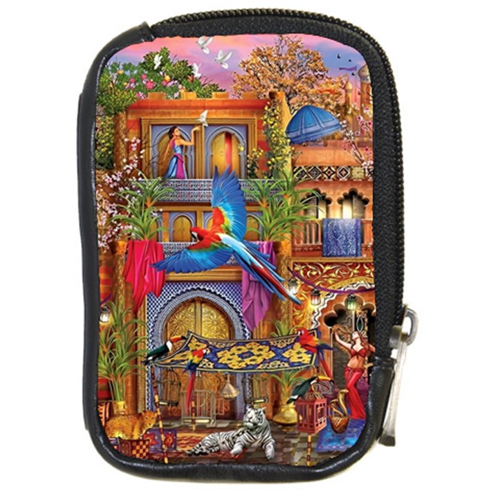 Arabian Street Art Colorful Peacock Tiger Man Parrot Horse Dancer Fantasy Compact Camera Leather Case