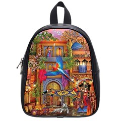 Arabian Street Art Colorful Peacock Tiger Man Parrot Horse Dancer Fantasy School Bag (small) by Cemarart