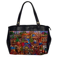 Arabian Street Art Colorful Peacock Tiger Man Parrot Horse Dancer Fantasy Oversize Office Handbag by Cemarart