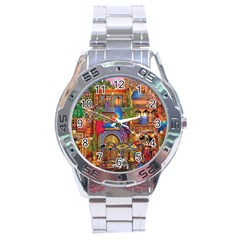 Arabian Street Art Colorful Peacock Tiger Man Parrot Horse Dancer Fantasy Stainless Steel Analogue Watch