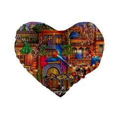 Arabian Street Art Colorful Peacock Tiger Man Parrot Horse Dancer Fantasy Standard 16  Premium Flano Heart Shape Cushions by Cemarart