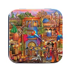 Arabian Street Art Colorful Peacock Tiger Man Parrot Horse Dancer Fantasy Square Metal Box (black)