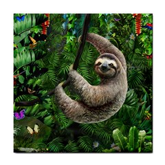 Sloth In Jungle Art Animal Fantasy Tile Coaster by Cemarart