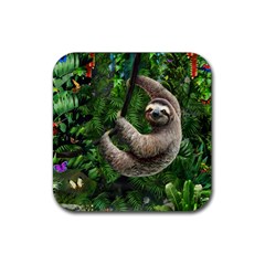 Sloth In Jungle Art Animal Fantasy Rubber Coaster (square) by Cemarart