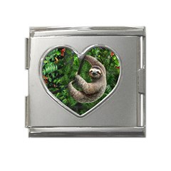 Sloth In Jungle Art Animal Fantasy Mega Link Heart Italian Charm (18mm) by Cemarart