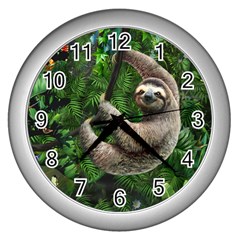 Sloth In Jungle Art Animal Fantasy Wall Clock (silver) by Cemarart