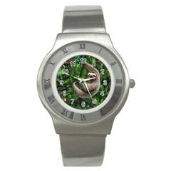 Sloth In Jungle Art Animal Fantasy Stainless Steel Watch by Cemarart