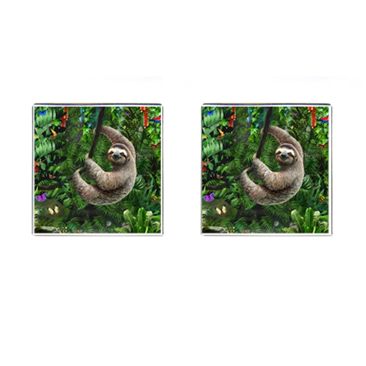 Sloth In Jungle Art Animal Fantasy Cufflinks (Square)