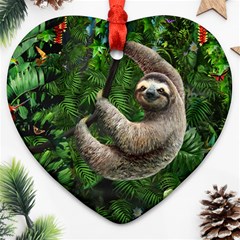 Sloth In Jungle Art Animal Fantasy Heart Ornament (two Sides) by Cemarart