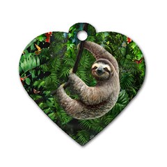 Sloth In Jungle Art Animal Fantasy Dog Tag Heart (two Sides) by Cemarart