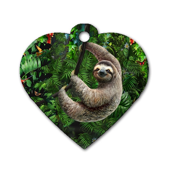 Sloth In Jungle Art Animal Fantasy Dog Tag Heart (Two Sides)