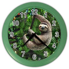 Sloth In Jungle Art Animal Fantasy Color Wall Clock by Cemarart