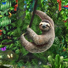 Sloth In Jungle Art Animal Fantasy Play Mat (square) by Cemarart