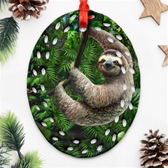 Sloth In Jungle Art Animal Fantasy Ornament (oval Filigree) by Cemarart