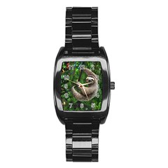 Sloth In Jungle Art Animal Fantasy Stainless Steel Barrel Watch by Cemarart