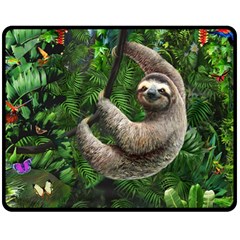 Sloth In Jungle Art Animal Fantasy Two Sides Fleece Blanket (medium) by Cemarart