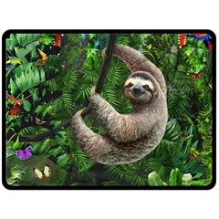 Sloth In Jungle Art Animal Fantasy Two Sides Fleece Blanket (large) by Cemarart