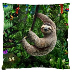 Sloth In Jungle Art Animal Fantasy Large Premium Plush Fleece Cushion Case (one Side) by Cemarart