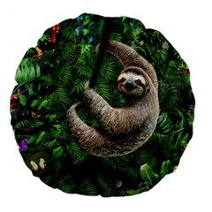 Sloth In Jungle Art Animal Fantasy Large 18  Premium Flano Round Cushions