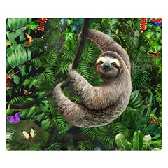 Sloth In Jungle Art Animal Fantasy Two Sides Premium Plush Fleece Blanket (small) by Cemarart