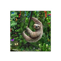 Sloth In Jungle Art Animal Fantasy Satin Bandana Scarf 22  X 22  by Cemarart