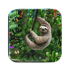 Sloth In Jungle Art Animal Fantasy Square Metal Box (black)