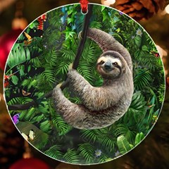 Sloth In Jungle Art Animal Fantasy Uv Print Acrylic Ornament Round by Cemarart