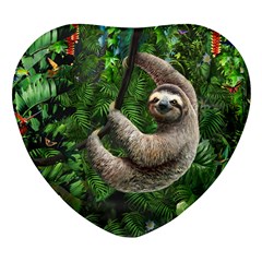 Sloth In Jungle Art Animal Fantasy Heart Glass Fridge Magnet (4 Pack) by Cemarart