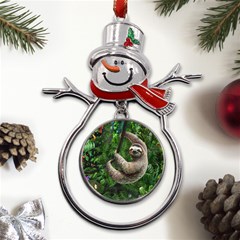 Sloth In Jungle Art Animal Fantasy Metal Snowman Ornament by Cemarart