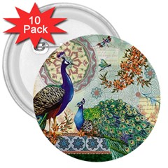 Royal Peacock Feather Art Fantasy 3  Buttons (10 Pack)  by Cemarart