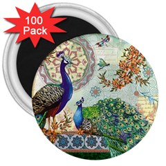 Royal Peacock Feather Art Fantasy 3  Magnets (100 Pack) by Cemarart