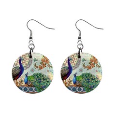 Royal Peacock Feather Art Fantasy Mini Button Earrings by Cemarart