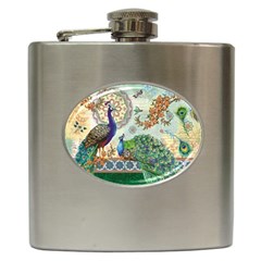 Royal Peacock Feather Art Fantasy Hip Flask (6 Oz) by Cemarart