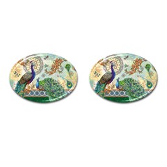 Royal Peacock Feather Art Fantasy Cufflinks (oval) by Cemarart