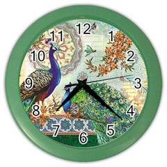 Royal Peacock Feather Art Fantasy Color Wall Clock by Cemarart