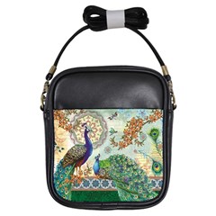 Royal Peacock Feather Art Fantasy Girls Sling Bag by Cemarart