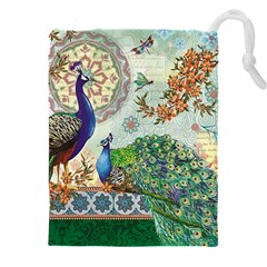 Royal Peacock Feather Art Fantasy Drawstring Pouch (4xl) by Cemarart