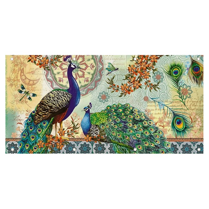 Royal Peacock Feather Art Fantasy Banner and Sign 8  x 4 