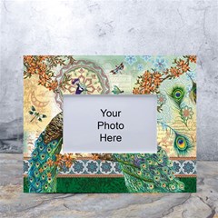 Royal Peacock Feather Art Fantasy White Tabletop Photo Frame 4 x6  by Cemarart